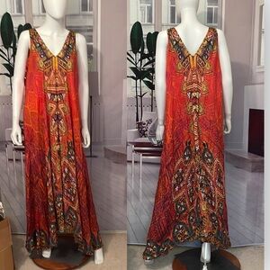 Hemant & Nandita Gorgeous Colorful Sleeveless Maxi Silk Dress. Sz.M. P40/092424